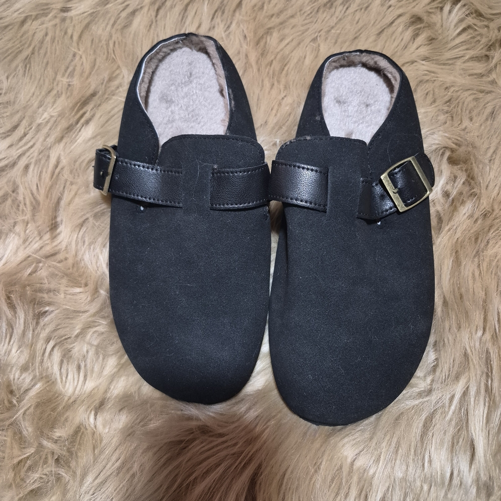 Black Women's Slip-On Clogs Fur Lining - Picture 3 of 6